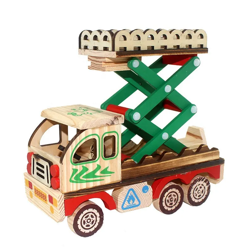 子供のための四輪木製教育玩具エレベーター車学校学生木製車