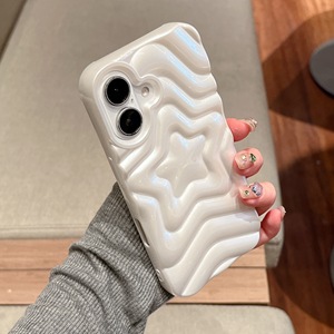 3D Stars Ripples Soft TPU Phone Case para <span class=keywords><strong>iPhone</strong></span> <span class=keywords><strong>13</strong></span> 14 15 16 Pro Max Glitter White Color sólido Wave Pattern Funda trasera a prueba de golpes - Product Image 6