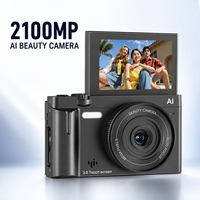 Fotocamera AI per Bellezza 2100MP 4K con Schermo Touch Flip da 3.0 Pollici, Autofocus, WiFi, Editing Foto Selfie, 10 Filtri, Sticker, Vlog Cam, Zoom 2x-7x