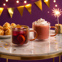 Tasses en verre borosilicate à double paroi de 240 ml (8 oz) avec poignée colorée pour le latte, le café, le thé, le lait