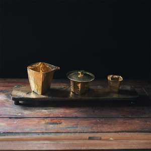 Retro rock-patterned <b>teacup</b> holder coaster, household bamboo heat-insulating tea tray, Kung Fu tea ceremony accessories - Product Image 2