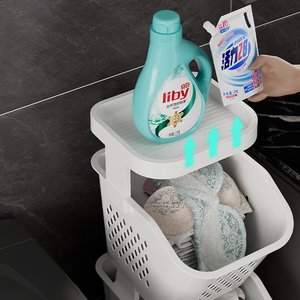 Bán Buôn 1 Để 4 Tier Có Thể Gập Lại Giặt Giỏ Phòng Tắm Lưu Trữ Giá Nhựa Kệ Đồ Chơi Quần Áo Tổ Chức Với Bánh Xe - Product Image 2