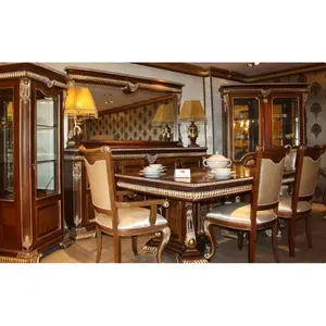 中东豪华皇家仿古木质餐桌和椅子套装欧洲古典设计4 6 8客厅或大厅座位