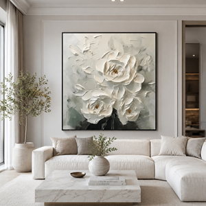 Ivory Blossom Relief Artwork Textured Handmade <b>Canvas</b> Wall Art <b>for</b> Living Room Bedroom Interior Decoration Custom Design - Product Image 2