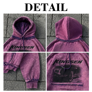 เสื้อฮู้ดดี้ดีไซน์ใหม่สไตล์วินเทจฟอกสีแบบแอซิดวอช พิมพ์ลายสกรีนตามสั่งสำหรับผู้ชาย ผ้าคอตตอนหนานุ่ม ลายกราฟิกซันเฟด - Product Image 6