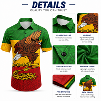 Chemise Hawaïenne Personnalisée Drapeau Éthiopien Totem Culturel Africain Tribal Aloha Imprimé Aigle Vert Jaune Rouge Chemise de Plage pour Hommes