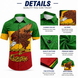 Chemise Hawaïenne Personnalisée Drapeau Éthiopien Totem Culturel Africain Tribal Aloha Imprimé Aigle Vert Jaune Rouge Chemise de Plage <span class=keywords><strong>pour</strong></span> Hommes - Product Image 3