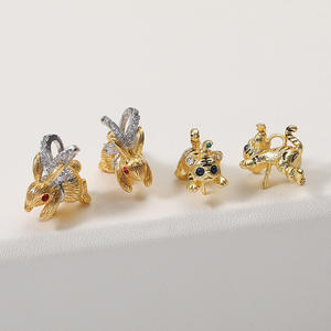 युआनलॉन्ग प्यारा आधा छेद कॉपर 18k सोना प्लेटेड माइक्रो इनडेटेड जिरकॉन पशु और खरगोश पेटेन्ट - Product Image 5