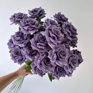 Прямая Продажа с фабрики, светло-фиолетовые шелковые розы, искусственные сиреневые розы, стебли для свадебных мероприятий
