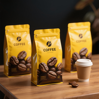 Sachet refermable à fond plat personnalisé pour café, avec fermeture éclair, réutilisable, en aluminium, pour emballage alimentaire, avec soufflet latéral et valve à fermeture à glissière