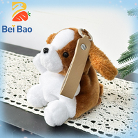 Porte-clés en peluche chien à longues oreilles, mignon, style dessin animé, avec cordon en cuir, breloque de sac