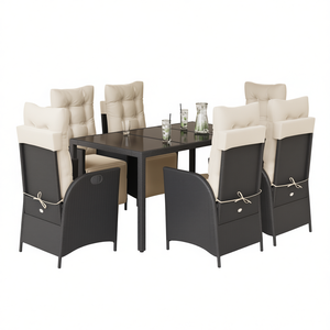 Set da Pranzo da Giardino in Rattan Nero per 6 Persone, Resistente alle Intemperie, Arredamento da Esterno - Product Image 1