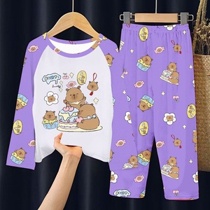 <span class=keywords><strong>Pijamas</strong></span> Capybara para niños, Primavera Verano 2025, conjunto de ropa de dormir fina de manga larga para niños pequeños, <span class=keywords><strong>niñas</strong></span>, ropa de dormir con estampado completo de dibujos animados - Product Image 5