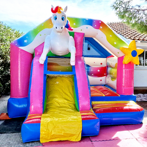 Castillo inflable comercial para niños con tobogán, diseño de unicornio, venta al por mayor. - Product Image 1