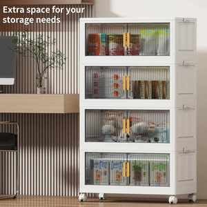 Easy Install PP Folding Clothes <b>Storage</b> <b>Box</b> Office Bedroom Transparent Foldable Double Door 5 Shelf <b>Drawers</b> <b>Storage</b> Cabinet - Product Image 3
