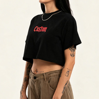 T-shirt court personnalisé pour femme avec logo, impression DTG, ourlet brut, style streetwear décontracté, haut court à manches courtes pour femme