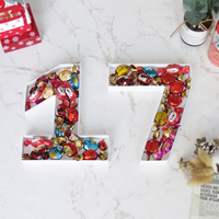 Boîte en carton recyclable de grande taille 0-9 avec lumières blanches en relief, remplie de numéros, pour fête d'anniversaire, décoration de la maison, laminage brillant