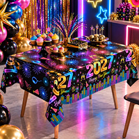 Frohes Neues Jahr Tischdecke Einweg Schwarz-Gold Tischbedeckung Wasserdichte Plastik-Tischdecken für Silvester 2027 Partyzubehör