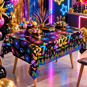 Tovaglia Monouso per Capodanno 2027, Copritavolo Nero <span class=keywords><strong>e</strong></span> Oro, Tovaglie in Plastica Impermeabili per Feste di Capodanno - Product Image 1