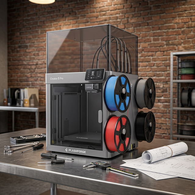 FlashForge C5 Pro 3D Printer with Active Chamber Heating  4 Independent Nozzles,  Ideal for Engineering Materials