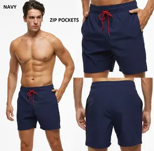 Không Thấm Nước Zip Pocket Polyester Spandex Quần Short Bãi Biển Bán Buôn 4 Way Stretch Tùy Chỉnh Men Swim Shorts