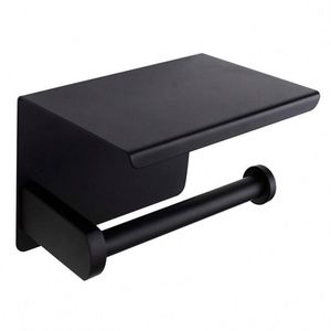 Support mural moderne en acier inoxydable 304 noir pour rouleau de papier essuie-tout, double barre, avec étagère pour téléphone portable, idéal pour salle de sport, hôtel, restaurant - Product Image 1