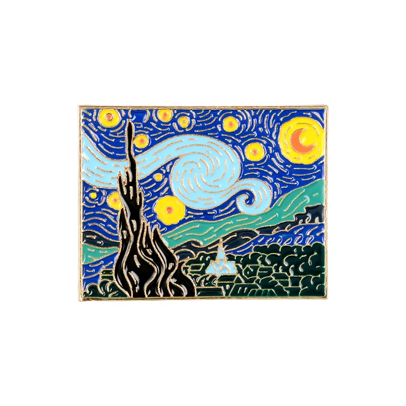 Os Pinos de Noite Estrelada Van Gogh Pintura A Óleo Esmalte Broche Pin Personalizado Saco Da Arte do Ofício do Metal para a Camisa Lapela Crachá artista