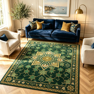 Alfombra Floral Vintage Verde Oscuro, Antideslizante de TPR, Plegable y Lavable, para Sala de Estar, Dormitorio, Habitación Infantil, Alfombra Grande de Lujo Personalizada - Product Image 5