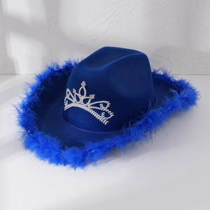 Sombrero de Vaquero de Lujo con Borde Esponjoso y Corona de Cristal Brillante, Novedad 2026, Pieza Impresionante para Uso en Festivales de Negocios - Product Image 3