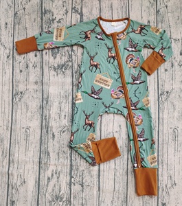 Précommande OEM personnalisé enfant en bas âge pyjamas bébés garçons automne gris Camouflage vacances bambou Zippy Footie barboteuse bébé dormeurs barboteuses - Product Image 6