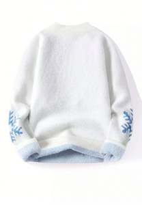 เสื้อไหมพรมมิงค์หนานุ่มสำหรับฤดูหนาว คอกลม แขนยาว ลายเกล็ดหิมะ ให้ความอบอุ่น - Product Image 2