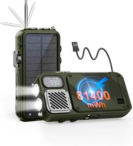 רדיו חירום 16000mAh סולארי, בנק כוח, רדיו FM עם תחזית מזג אוויר, גנרטור ידני עם ידית סיבוב לטעינה מהירה אלחוטית 20W USB-C לטלפון - Product Image 1