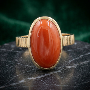 Bague en corail naturel de qualité supérieure, forme ovale, sertie dans un cadre en or massif plaqué, bijoux unisexes pour tous les jours, produit en gros - Product Image 3