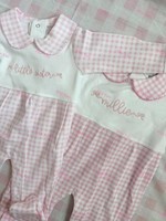 Vêtements pour bébé nouveau-né brodés sur mesure, tenue de rentrée à la maison pour bébé fille, col en gingham rose monogrammé, ensemble bonnet et barboteuse en coton Pima