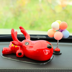 Ceramic Deer Car Ornament Cartoon Shape Decorative Interior Accessory For Car Dashboard - Product Image 1