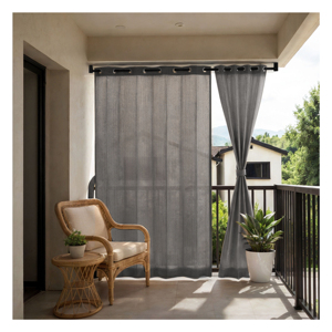 Cool Grey Eyelet Outdoor Curtains 180 GSM with Modern Charcoal Tone and Light Filtering Fabric for Contemporary Balcony Patio - Product Image 1