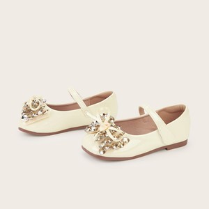 Scarpe da Principessa per Bambine con Punta Quadrata, in Pelle Lucida, Suola Morbida, Fiore in Cristallo e Strass, Fiocco - Product Image 2