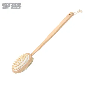 2 Sides Long Handle Natural Boar Bristles Shower Bath Brush Back Body Scrubber Cellulite Wooden Bath Massage Brush