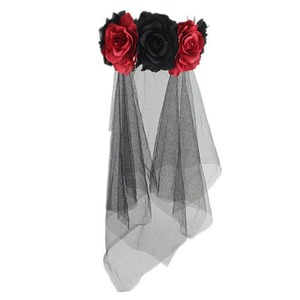 Direct usine : Bandeau-couronne d'Halloween, Accessoires capillaires pour déguisement de sorcière sombre, Voile à fleurs de rose, Boucle de tête pour le Jour des Morts - Product Image 1