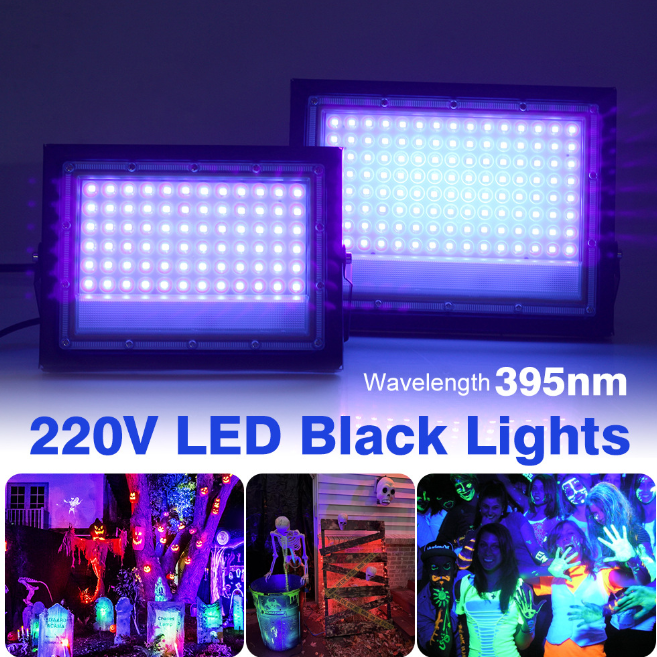 Led UV Floodlight AC220V EU Plug 50W 100W 395nm Waterproof Fluorescent Party Disco Ultravilet Lamp LED Stage Purple Blacklight