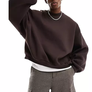 Felpe e felpe da <span class=keywords><strong>uomo</strong></span> Oversize larghe <span class=keywords><strong>girocollo</strong></span> marrone tinta unita in cotone pieno felpa da <span class=keywords><strong>uomo</strong></span> - Product Image 2