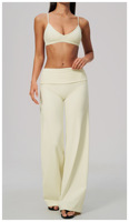 Ensemble de yoga pour femme, haut à col en V respirant et très élastique, pantalon fluide taille haute à jambes larges, tenue de sport pour la gym, Ropa Deportiva