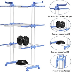 Séchoir à linge à trois étages, multifonctionnel, sur pied, pliable, mobile, pour intérieur - Product Image 5