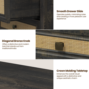 Comò in rattan a 3 cassetti, cassettiera in legno, comodino rustico in stile farmhouse, mobiletto contenitore - Product Image 6