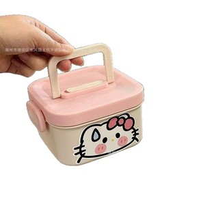 Cute Pink Layered Lunchbox Cartoon Cat Design <b>Large</b> Capacity Portable Rectangle Canteen Bowl With <b>Plastic</b> Lid - Product Image 2