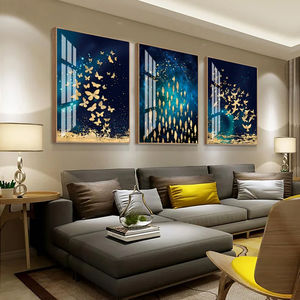 Tríptico de Porcelana de Cristal para Sala de Estar, Arte Mural de Alta Gama con Diseño de Mariposa para Oficina, <span class=keywords><strong>Cuadro</strong></span> Decorativo para Colgar - Product Image 4