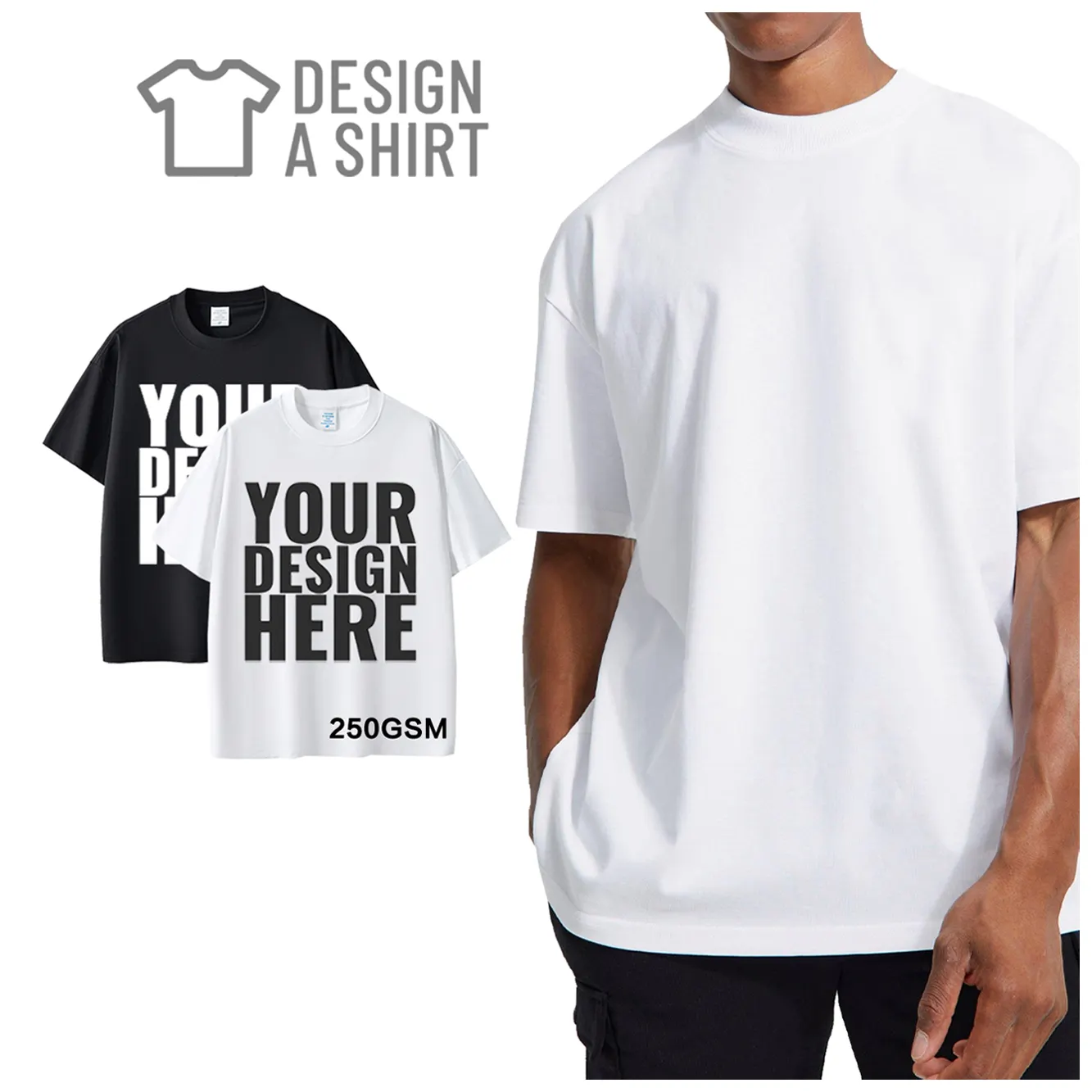 제조 250 Gsm 무거운 무게 티셔츠 사용자 정의 디자인 빈 100% 면 라운드 넥 티셔츠 사용자 정의 티셔츠