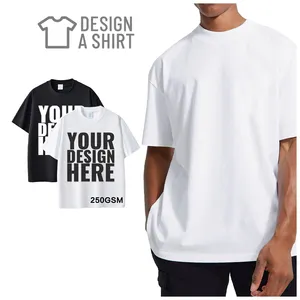 Fabricación 250 Gsm camiseta de peso pesado diseño personalizado en blanco 100% algodón cuello redondo Camiseta personalizada