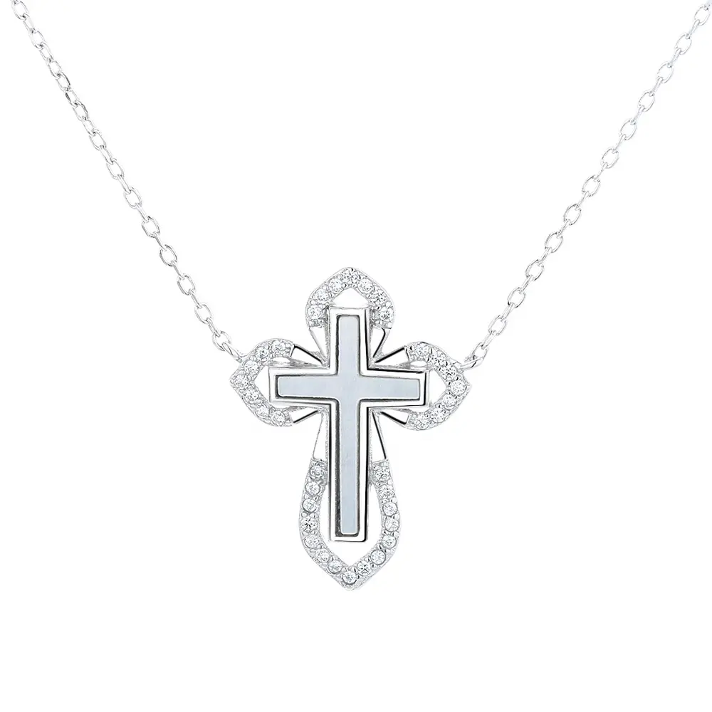 Jesus 925 sterling silver cross charm necklace for women jewelry design