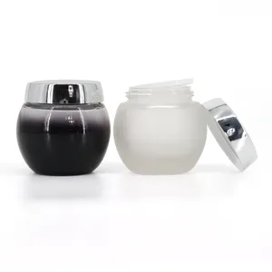 Luxury 1oz 2oz 4oz 8oz Frosted Black White Empty Face Cream Container Round Glass Cosmetic Jar with Black White Silver Lid